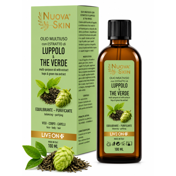 Huile Multi-Usages Thé Vert & Houblon - Soin Visage et Cheveux 100ml