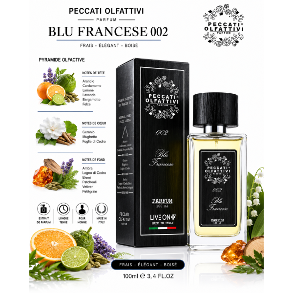 Blu Francese 002 – Parfum Homme Frais Boisé et Aromatique