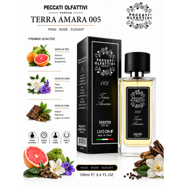Terra Amara 005 – Parfum Homme Boisé Frais et Agrumé