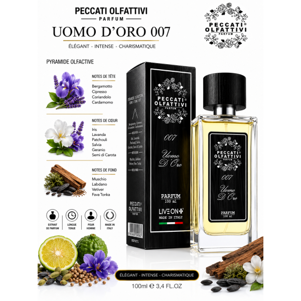 Uomo D'Oro 007 – Parfum Homme Boisé Floral et Musqué